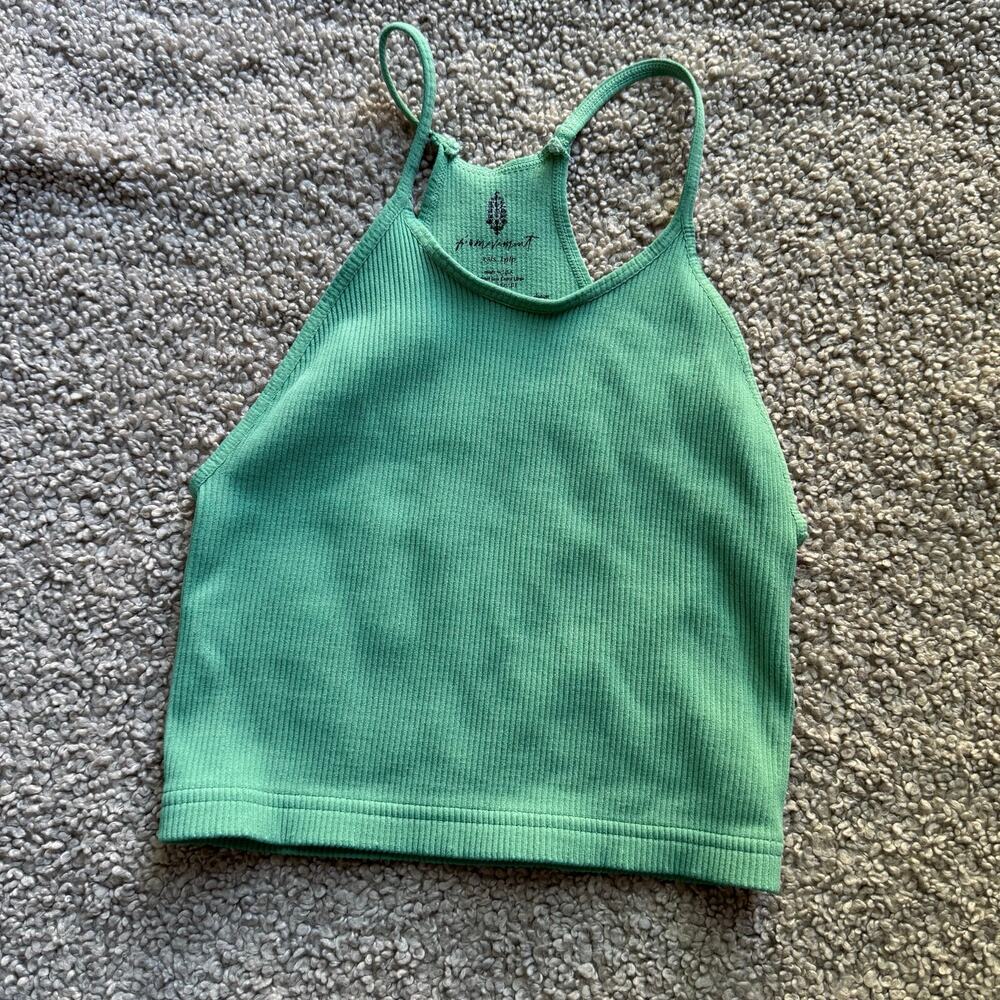 Free People FP Movement XS/S Teal Green Happiness Runs Ribbed Cropped Tank